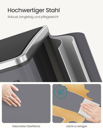 Кухонний кошик для сміття, 2 x 15 літрів, система розділення сміття, 2 відділення, включаючи 15 мішків для сміття, відро для сміття, відро для сміття на педалі, перероблені відходи, органічні відходи, кришка з мяким закриттям, LTB30BK (матово-сірий)