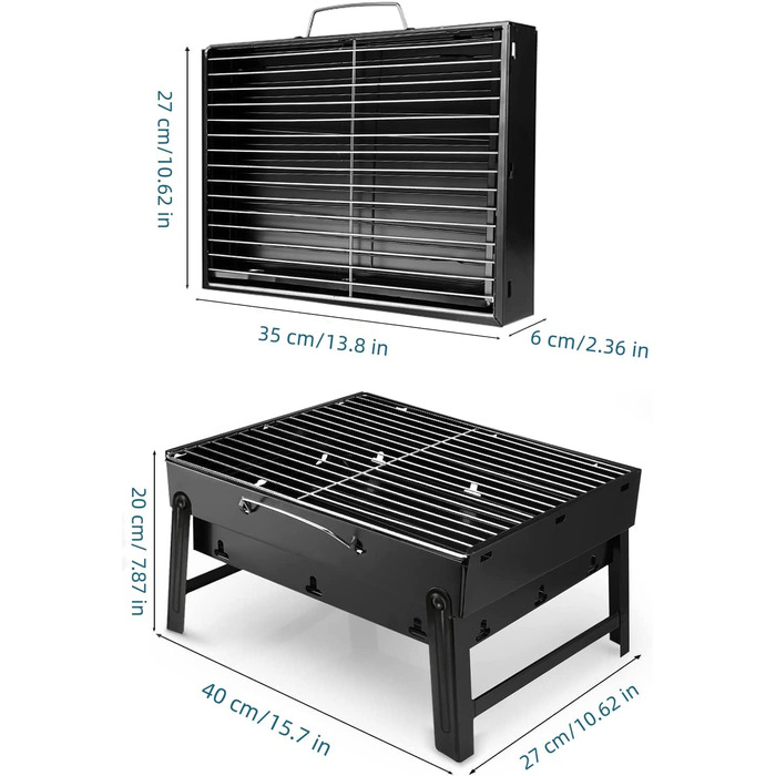 Портативний гриль для барбекю 40 x 27 x 20 см, чорний Uten