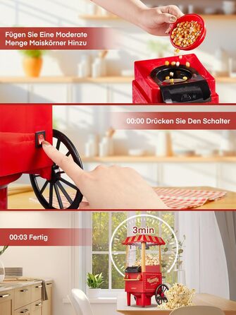 Машина для попкорну 3,5 л у вигляді візка, 1200 Вт, червона HOUSNAT