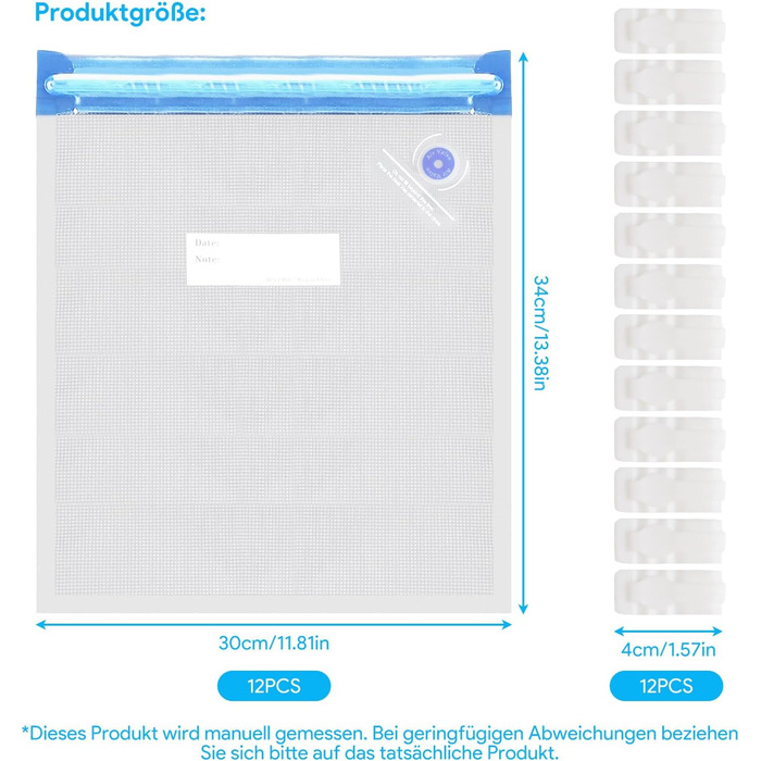 Вакуумні пакети 12 пакетів 30 x 34 см INQUIRLLY
