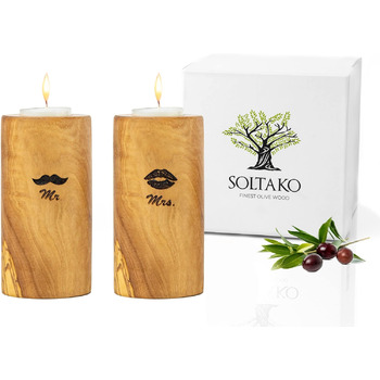 Высококачественные деревенские подсвечники из эксклюзивного оливкового дерева Набор из 2 шт. - Рождественское украшение - Подсвечник на День святого Валентина Деревянный - Подсвечник - Украшение дома