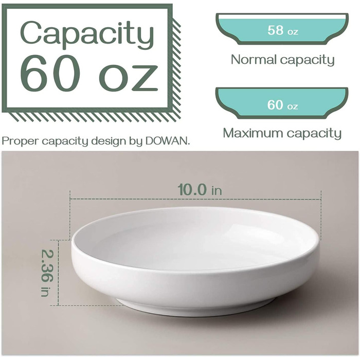 Миска сервірувальна порцелянова 1,89 л, набір 2 предмети, білий Dowan