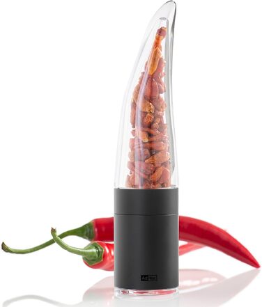С начинкой из перца чили Резак чили с оригинальным режущим блоком Резак для специй в элегантной подарочной упаковке Матовая нержавеющая сталь (чили мельница черная)