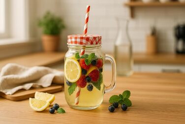 Набор из 6 стаканов для питья с крышкой 450 мл красный gouveo