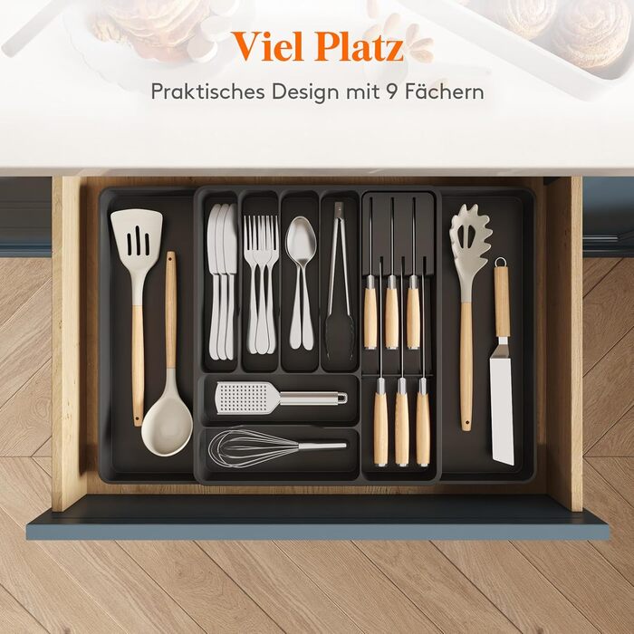 Органайзер для столових приладів 60 х 40 х 4,6 см 2 шт чорний Lifewit