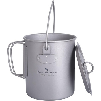 Кемпінгова титанова чашка з кришкою та відкидною ручкою для 1 особи 750 мл. iBasingo