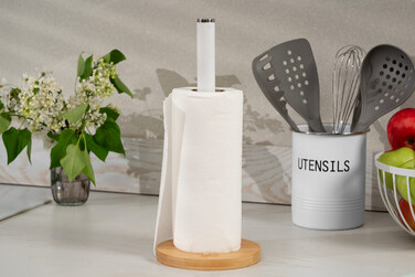 Держатель для бумажных полотенец Ardesto Midori 15х34см, металл, бамбук, белый