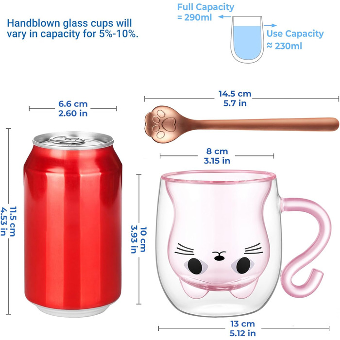 Двостінні милі різдвяні ялинки келихи для лате макіато 270 мл кавова чашка різдвяна кружка з різдвяною ялинкою ситечко для чаю келихи для молока, льоду, різдвяні подарунки для жінок і дітей (тип 2-рожевий кіт, тип 2-290 мл * 1)