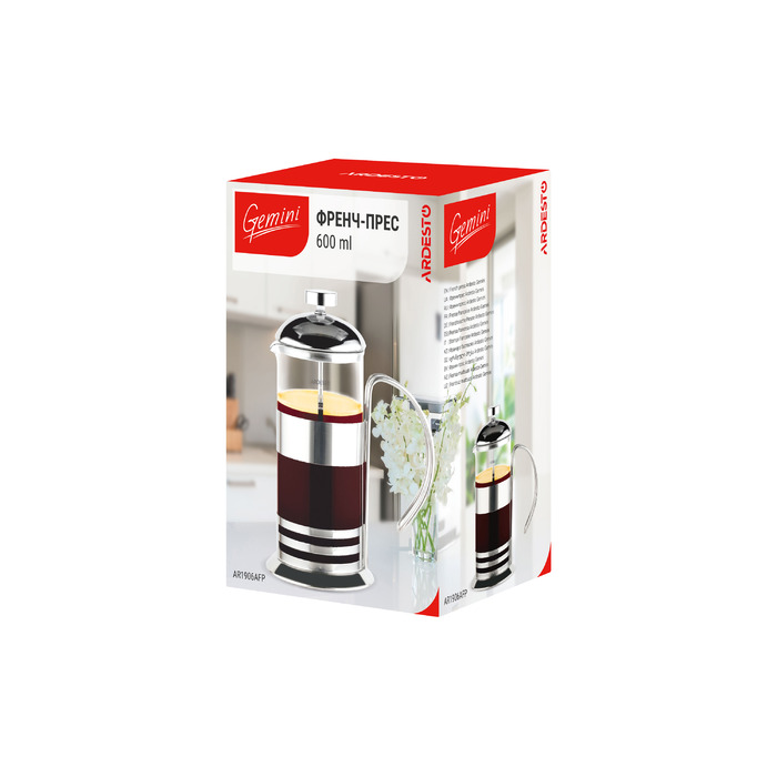 ARDESTO Френч-прес Gemini Asti, 600 мл, нержавіюча сталь, скло
