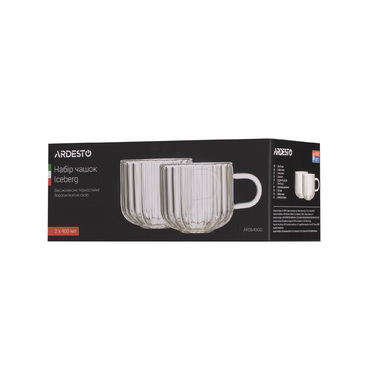 ARDESTO Набір чашок Iceberg A, 400мл, 2шт, боросилікатне скло, прозорий