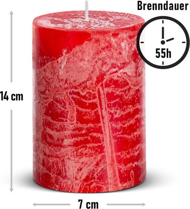 Набір із 4 свічок-стійок Brandsseller 7 x 10 см Однотонні та виготовлені з парафіну Сільські свічки з тривалим часом горіння Декоративні свічки для прикраси столу, Різдва та святкувань (7 x 14 см Набір із 4 шт. , червоні)