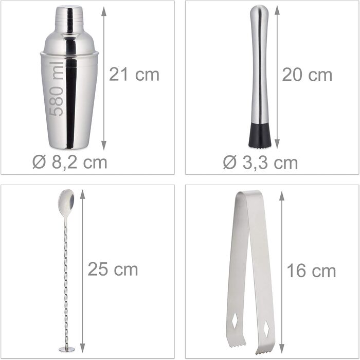 Барний набір для коктейлів, 10 предметів Relaxdays