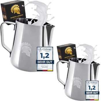 Глечик для молока Barista Legends з нержавіючої сталі 350 мл зі спеціальним носиком для лате-арту - Глечик для спінювання молока з високим глянцевим покриттям - Глечик для молока Barista з нержавіючої сталі - Аксесуари Barista (Набір Silver S Value)