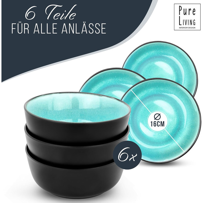 Набор кофейных чашек из 6 шт. Ibiza - Чашки из керамогранита премиум-класса, можно мыть в посудомоечной машине и микроволновой печи, устойчив к царапинам - стильный набор кружек для чая и кофе - посуда Pure Living, набор посуды из аквамарина (миски (6 шт.