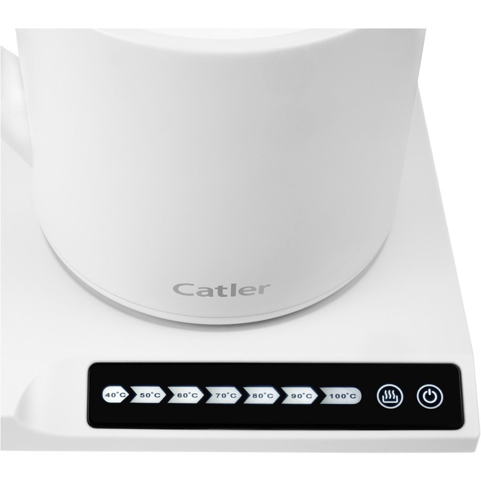 CATLER Електрочайник 0.6л, Strix, заварник, нерж. сталь, підтримка температури, сенс. керув., білий