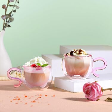 Двостінні милі келихи для лате макіато з різдвяною ялинкою 270 мл Кавова чашка Різдвяна кружка з ситечком для чаю з різдвяною ялинкою Чайні склянки для молока, льоду, різдвяні подарунки для жінок і дітей (тип 13 рожевий-130 мл*2, 130 мл*2)