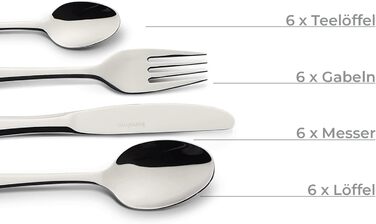 Набор столовых приборов Konsimo на 6 персон Набор столовых приборов 24 предмета, Классический, Минималистичный, Нержавеющая сталь Можно мыть в посудомоечной машине Серебро (Ceras)