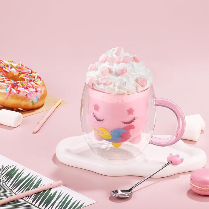 Двостінні милі келихи для лате макіато з різдвяною ялинкою 270 мл Кавова чашка Різдвяна кружка з ситечком для чаю з різдвяною ялинкою Чайні склянки для молока, льоду, різдвяні подарунки для жінок і дітей (Тип 7-чашка єдинорога, Тип 7-280 мл*1)