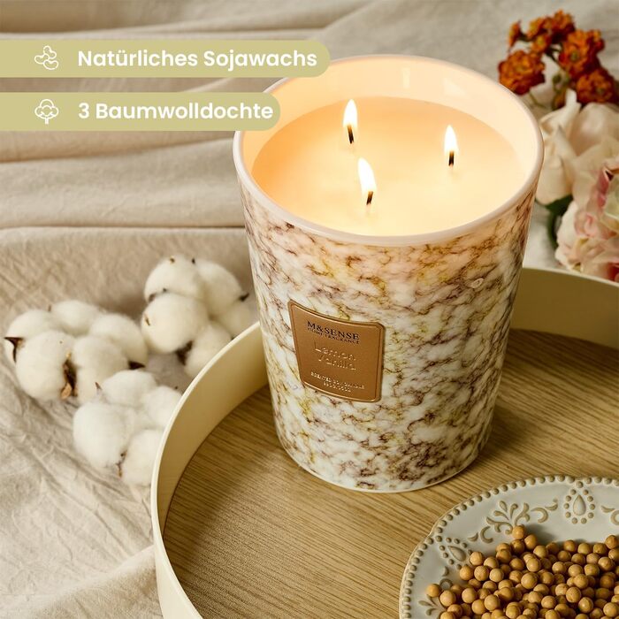 Ароматизована свічка M&SENSE велика Чорні ароматизовані свічки у склянці Ароматизована свічка з натурального соєвого воску Розслаблююча ароматерапія Подарунок для жінок та чоловіків, Різдво Час горіння 75 годин та 2 ґноти (лимон-ваніль, 990 г)