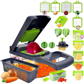 Овочерізка SGAONSN 22-в-1, кухонна мандоліна з контейнером об&39ємом 1,2 л та кошиком для зливання рідини, овочерізка, подрібнювач та кубиками нарізка цибулі, соковижималка для лимона, сепаратор для яєць, найкращий кухонний гаджет (білий) (сірий)