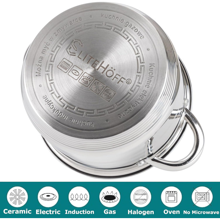 Набор из 3 кастрюль из нержавеющей стали со стеклянными крышками, 6 предметов E-4303 EliteHoff