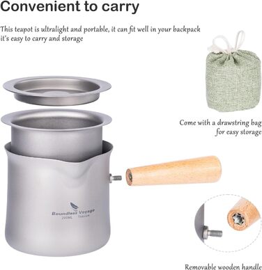 Чайна титанова чашка з дерев'яною ручкою 200 мл Boundless Voyage