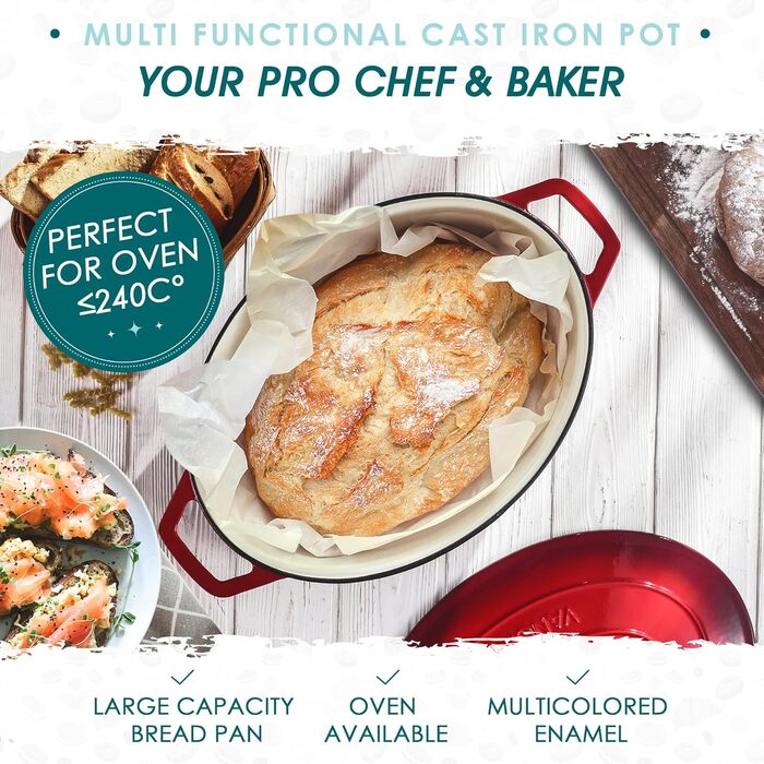 Чавунна сковорода Vancasso, чавунна каструля з кришкою, емальоване покриття об&39ємом 5 л, індукційна каструля, каструля, чавунна сковорода для всіх типів плит, підходить для індукції, кругла, кремово-біла, 5 л біла (червона, 37 см)