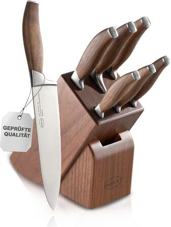 Блок ножів RSLE Basic Line - Високоякісний 6-предметний бамбуковий блок ножів з 5 кухонними ножами, набором гострих ножів зі спеціальної сталі та ергономічними ручками. Базовий 6-предметний блок ножів (7-предметний блок ножів Passion)