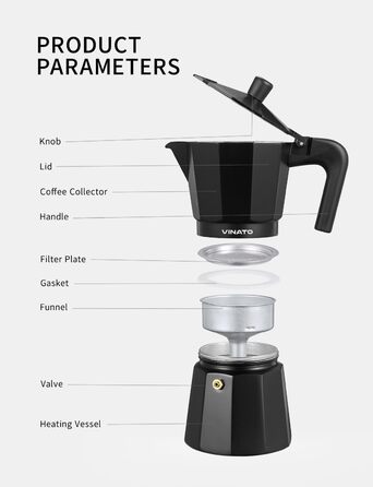 Кавоварка для еспресо на 6 чашок, чорна VINATO
