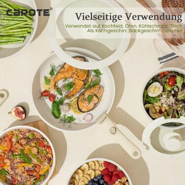 Набір кухонного посуду зі скляними кришками та знімною ручкою,  8 предметів, білі Carote