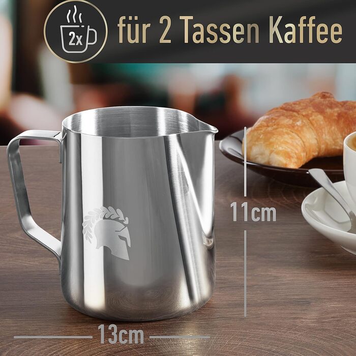 Глечик для молока Barista Legends з нержавіючої сталі 350 мл зі спеціальним носиком для лате-арту - Глечик для спінювання молока з високим глянцевим покриттям - Глечик для молока Barista з нержавіючої сталі - Аксесуари Barista (сріблястий 600 мл)