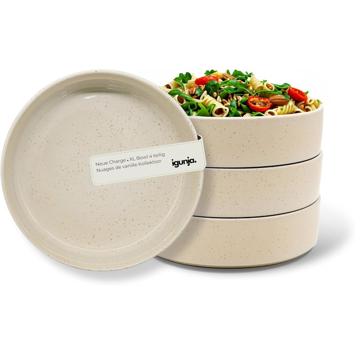 Набір керамічного посуду igunja, набір мисок та тарілок 12 предметів на 4 особи Високоякісний, 100 ручної роботи, набір посуду з реактивною глазур&39ю, матовий зовні, глянцевий всередині (бежевий, миски XL)