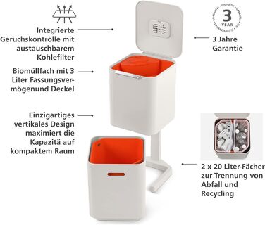 Контейнер для сміття подвійний 40 л білий Totem Compact Joseph Joseph