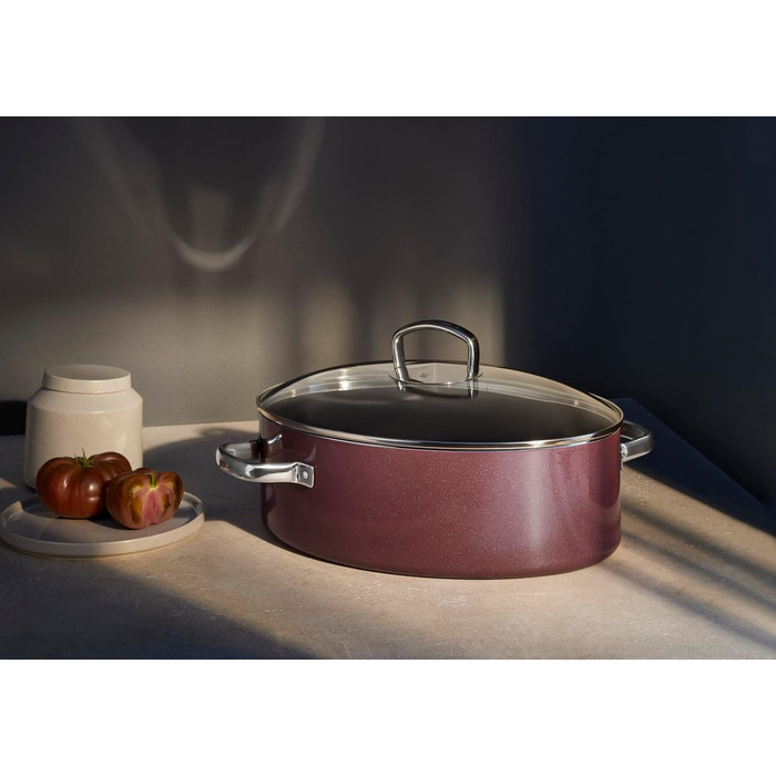 Жаровня овальна 36 см зі скляною кришкою, рожева Fusiontec Mineral WMF