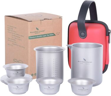 Титановая кофейная кружка с двойными стенками, легкий чайник с фильтром, посуда для кемпинга (Ti3122d-400 мл 40 мл, 4 чашки)
