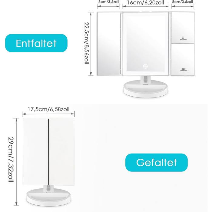 Дзеркало косметичне настільне з підсвічуванням та 10-кратним збільшенням Vialex