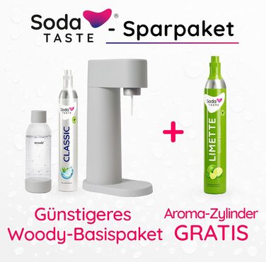 Набір для газування води, 4 предмети, класик + лайм, сірий Mysoda Woody SodaTASTE