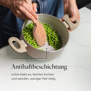 Алюмінієва каструля FLORINA 16 см 1,6 л Підходить для індукції Керамічне покриття, стійке до подряпин М&39яка ручка під дерево Термостійка Для всіх варильних поверхонь Легко миється (ISLA, 4,1 л - 24 см)