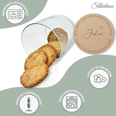 Персоналізовані банки для зберігання з кришками, невеликі подарунки, персоналізовані банки для печива, подарунки з подякою, дерев&39яні кришки з гравіюванням, персоналізовані подарунки, подарунки з подякою (Дизайн 2, 880 мл)