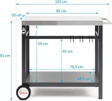 Візок для гриля BBQ-Toro 85 x 50 x 81 см Металевий стіл-гриль з великою робочою поверхнею Приставний стіл для гриля Стіл для гриля Візок для подачі на відкритому повітрі Садовий візок (чорний / сріблястий)