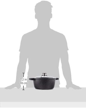 Литий алюміній Покриття під камінь Зі скляною кришкою Для всіх плит, включаючи індукційні Без PFOA, Чорний (24 x 24 x 11,5 см, Каструля), 0008031 20