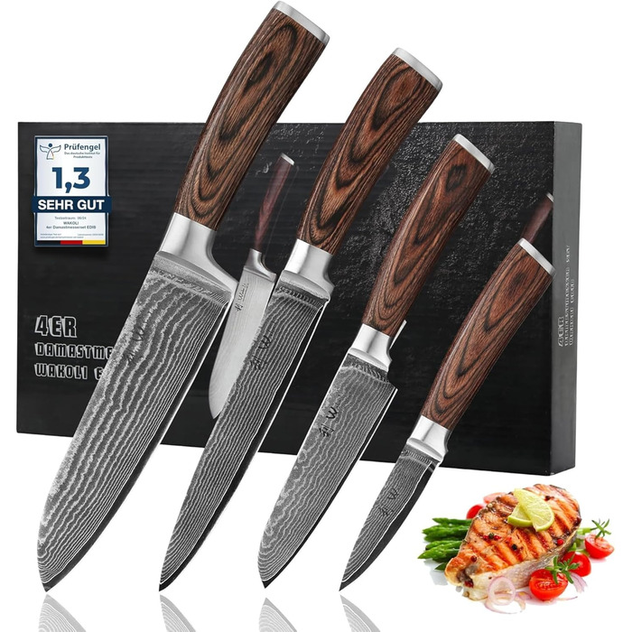 Набір кухонних ножів з дамаської сталі, 4 предмети Edib Wakoli