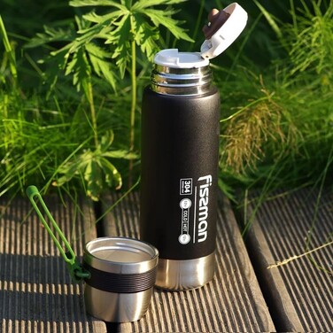 Термос Fissman 600 мл колір чорний нержавіюча сталь (9875)