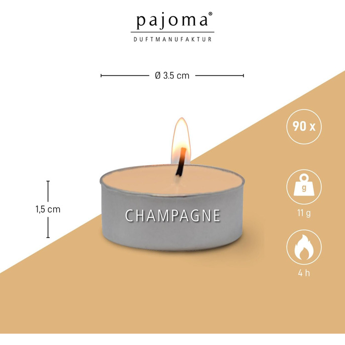 Ароматичні чайні свічки Pajoma 90, 3 x 30 шт. , ароматичні свічки, багато ароматів на вибір, висота 1,5 см, діаметр 3,5 см (шампанське, упаковка 3 x 30 шт. )