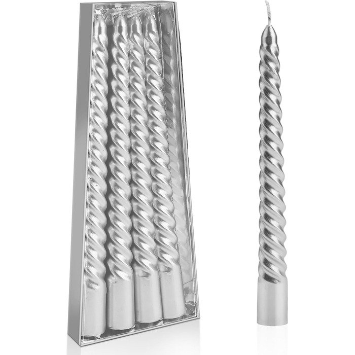 Набір з 4 конічних спіральних свічок 2 x 20 см, сріблястий Bolosa