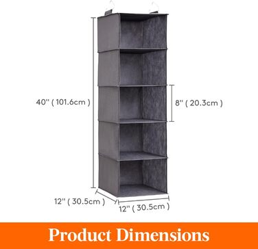 Подвесная полка Lifewit из 2 предметов, органайзер для шкафа, шкаф с подвесной системой, хранение для подвешивания ткани, органайзер для гардероба, складной и компактный с металлическими крючками, 5 отделений, серый серый 5 отделений x 2