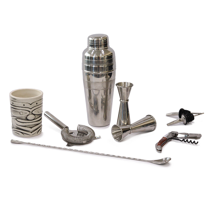 Набор бармена, 8 предметов, сатинированная сталь,  Urbanbar + ПОДАРОК бокал TIKI