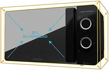 Мікрохвильова піч 1150 Вт, 20 л чорна ProClean 3040 Mirror Cecotec