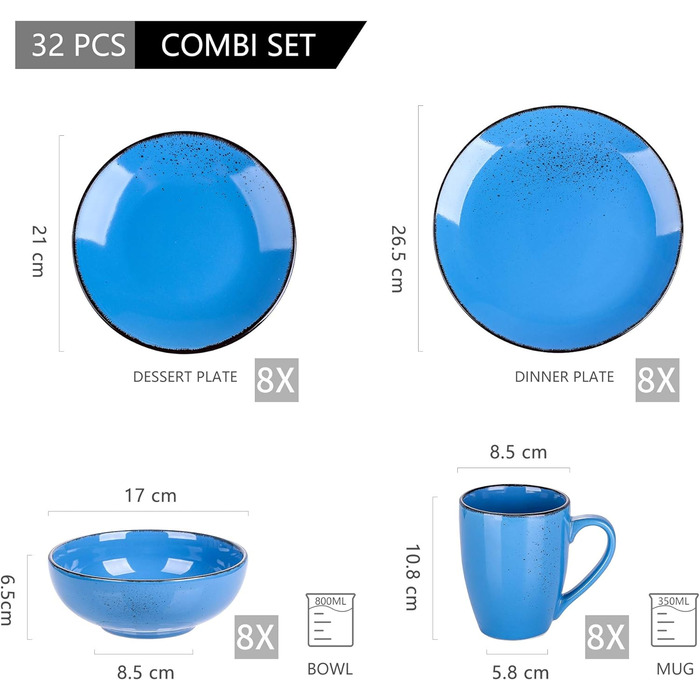 Комбінований сервіз vancasso, набір посуду Navia з кераміки, обідній сервіз із 32 предметів, вінтажний зовнішній вигляд, дизайн природи (набір із 32 предметів, Navia-4)