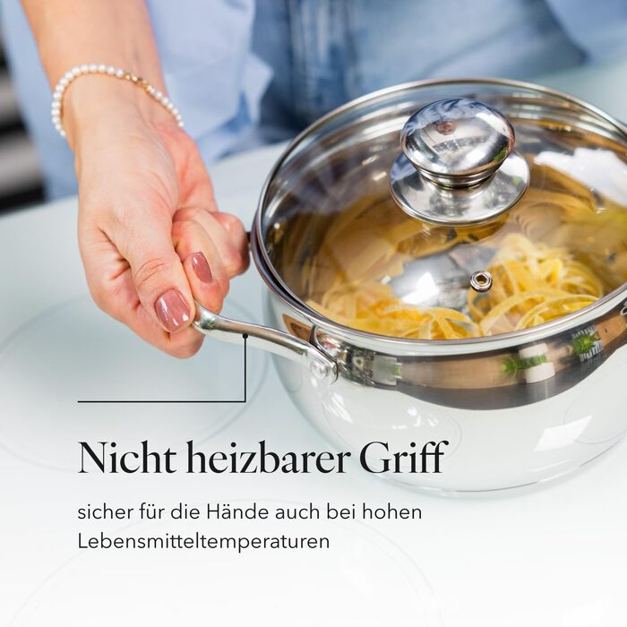 Набір посуду FLORINA 4 предмети Нержавіюча сталь 18/0 Кришка із загартованого скла Для індукційних, газових, електричних та керамічних варильних поверхонь Можна мити в посудомийній машині Високоякісний набір посуду для будь-якої кухні (8 предметів, каштан